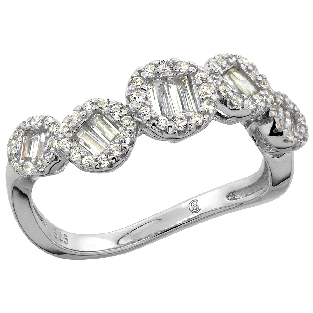 Sterling Silver Baguette Cubic Zirconia Whimsical Ring Micro pave 1/4 inch wide, sizes 6 - 9