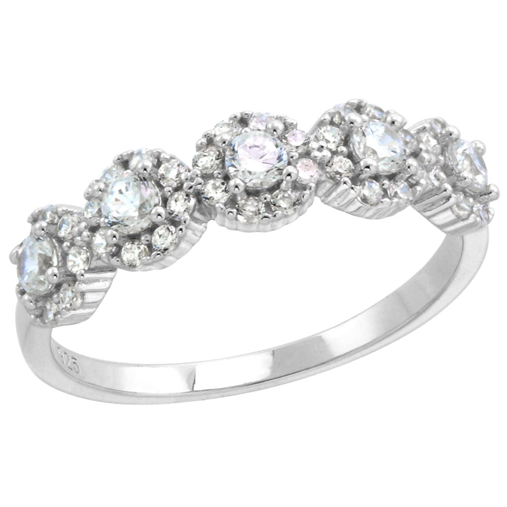 Dainty Sterling Silver CZ Cluster Half Eternity Band for Women Micro pave Rhodium Finish 3/16 inch wide size 6-9