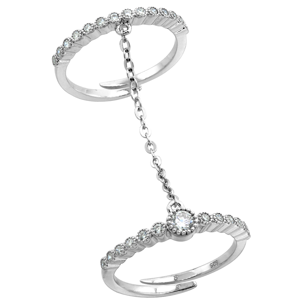 STERLING SILVER 4MM CZ SLAVE RING FOR WOMEN MICRO PAVE MILGRAIN ADJUSTABLE RHODIUM FINISH SIZE 6-9