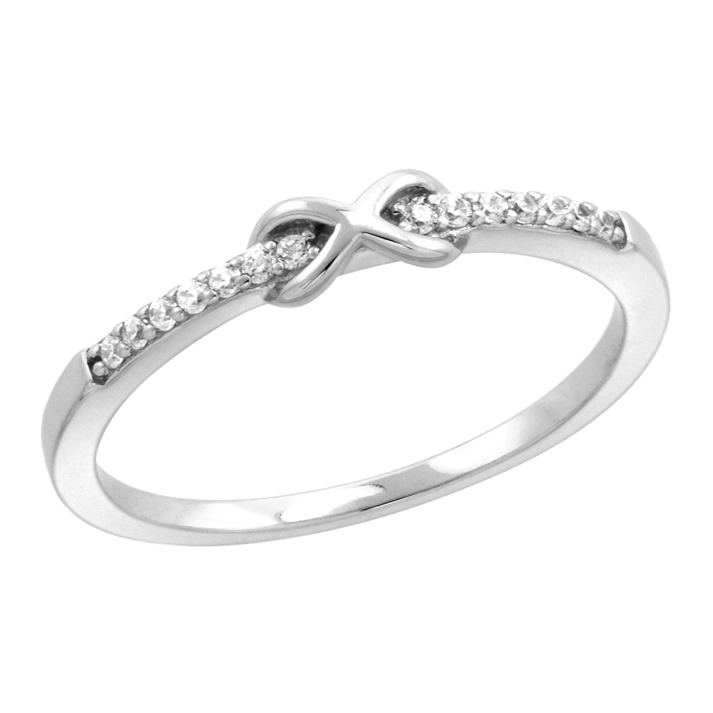 Very Dainty Sterling Silver CZ Infinity Ring for Women and Girls Micro pave Rhodium Finish 1/8 inch wide size 6-9
