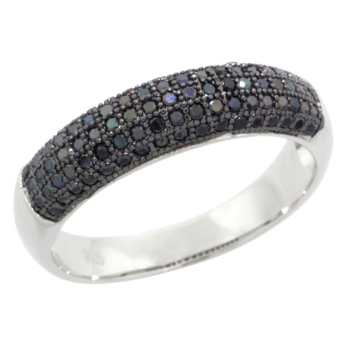 Sterling Silver Cubic Zirconia Micro Pave 5-Row Band Black Stones, Sizes 6 to 9