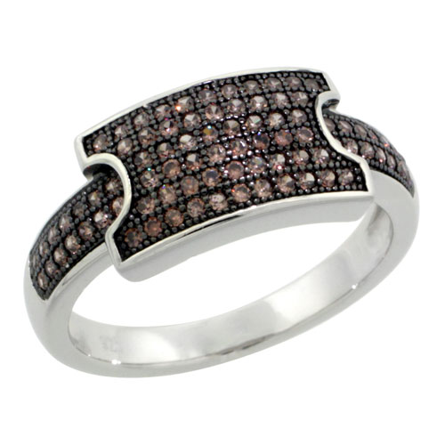 Sterling Silver Cubic Zirconia Micro Pave Buckle Ring Brown Stones, Sizes 6 to 9