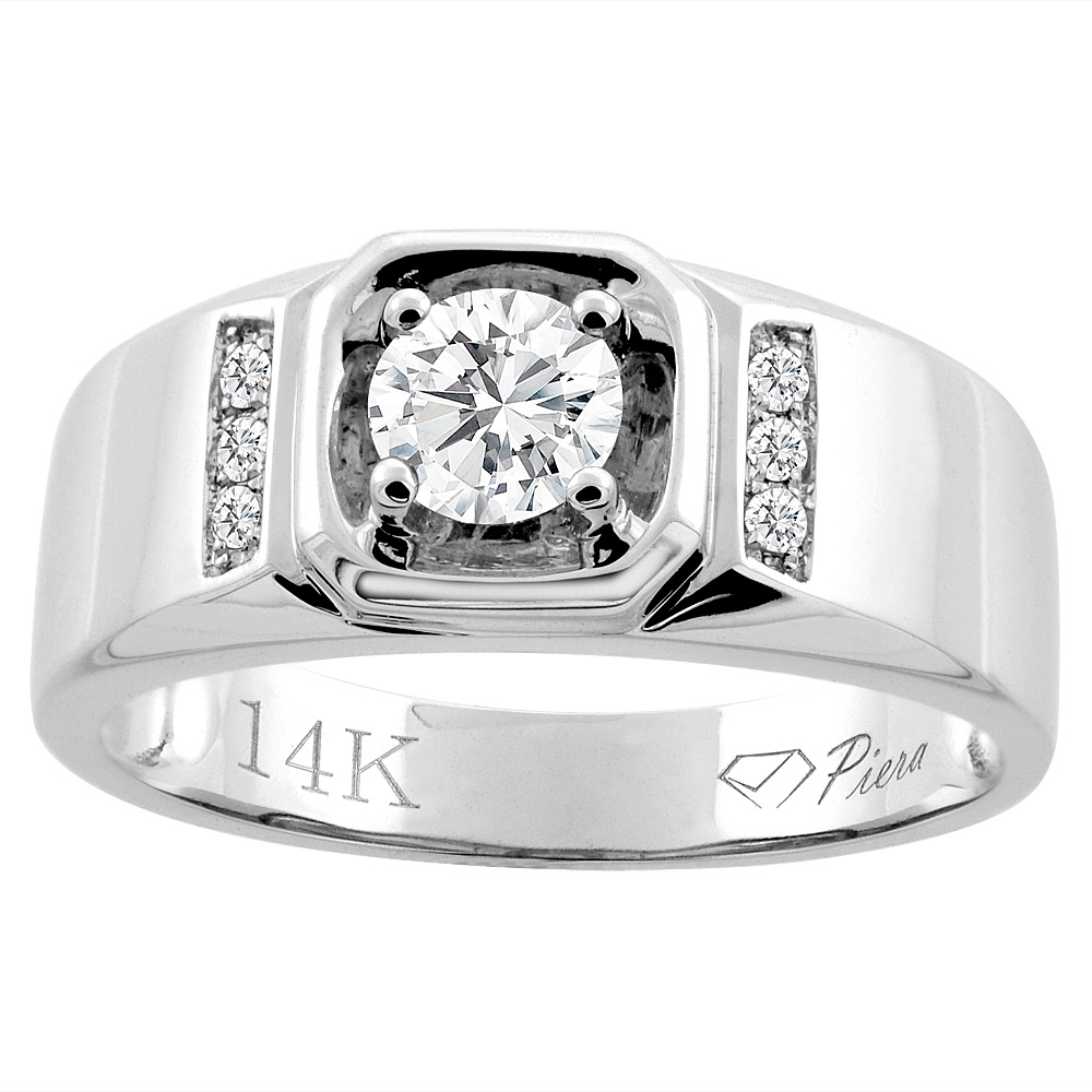 14K White Gold Men&#039;s Diamond Ring 0.56 cttw 5/16 inch wide, sizes 9 - 14