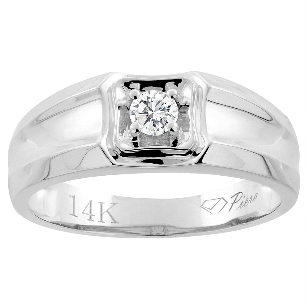 14K White Gold Men&#039;s Diamond Ring 0.33 cttw 5/16 inch wide, sizes 9 - 14