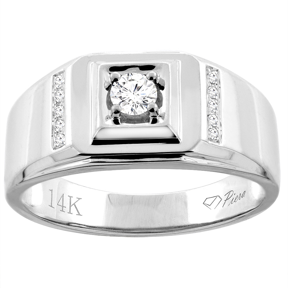 14K White Gold Men&#039;s Diamond Ring 0.21 cttw 3/8 inch wide, sizes 9 - 14