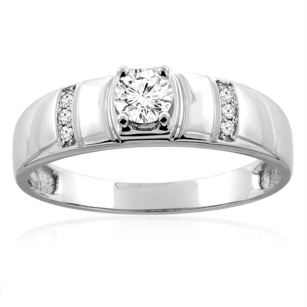 14K White Gold Men&#039;s Diamond Ring 0.28 cttw 3/16 inch wide, sizes 9 - 14
