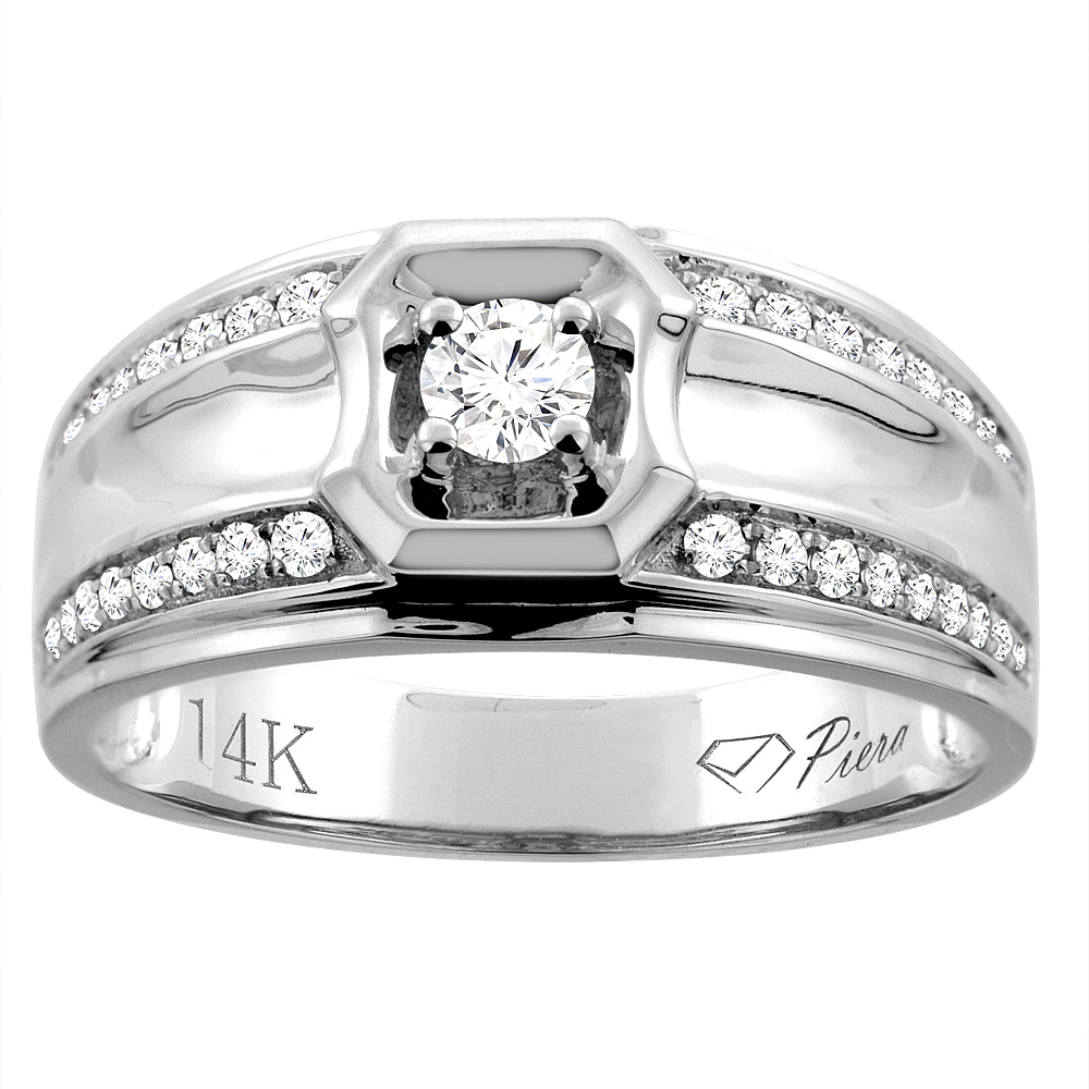 14K White Gold Men&#039;s Diamond Ring 0.43 cttw 3/8 inch wide, sizes 9 - 14
