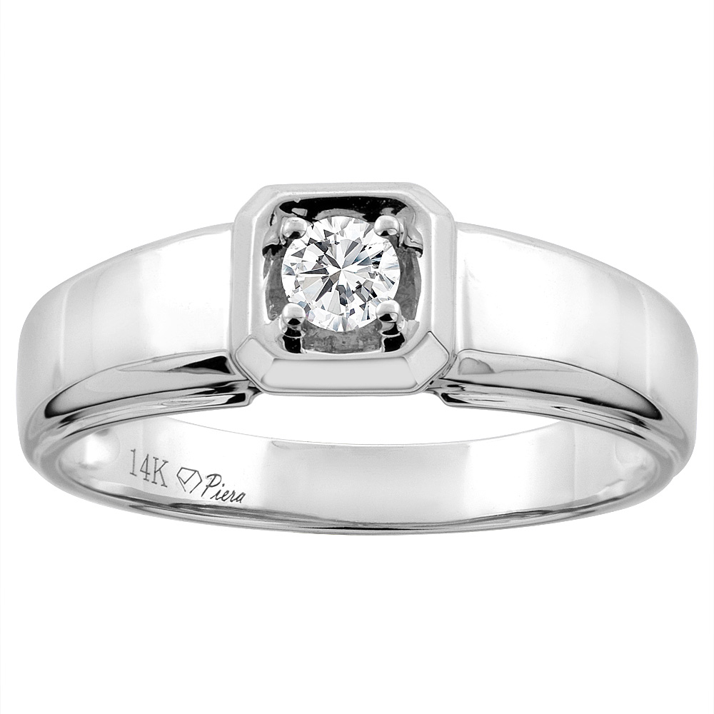 14K White Gold Men's Diamond Ring 0.17 cttw 5/16 inch wide, sizes 9 - 14