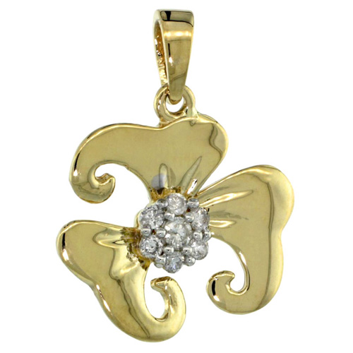 14k Gold 18 in. Thin Chain &amp; 7-Stone Flower Pendant w/ 0.22 Carat Brilliant Cut ( H-I Color; VS2-SI1 Clarity ) Diamonds