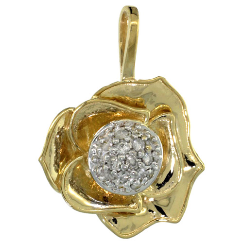 14k Gold 18 in. Thin Chain &amp; Rose Flower Pendant w/ 0.41 Carat Brilliant Cut ( H-I Color; VS2-SI1 Clarity ) Diamonds