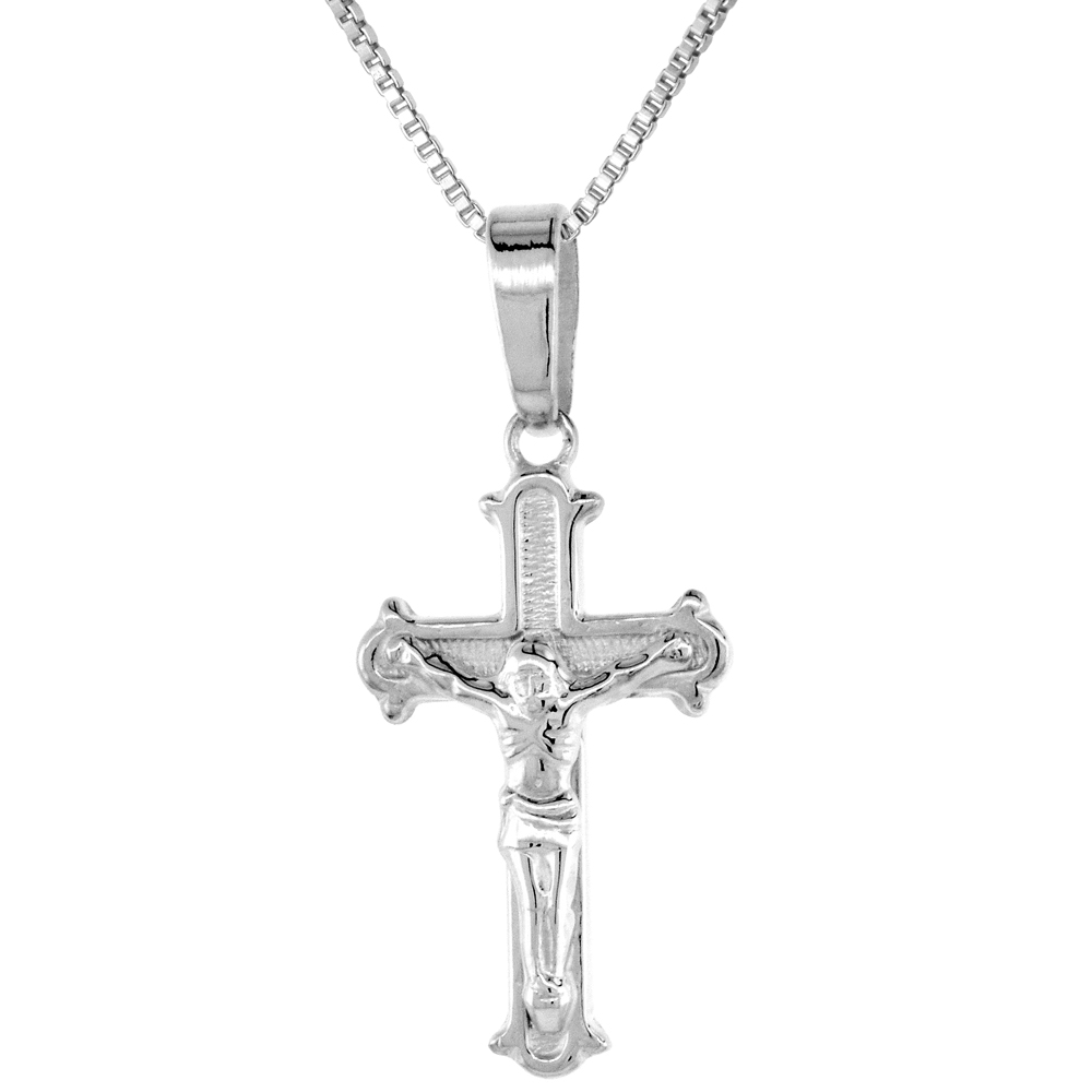 STERLING SILVER SMALL CRUCIFIX PENDANT 3/4 INCH LONG