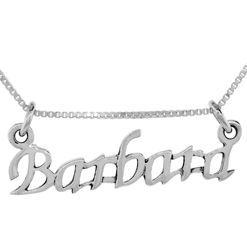 Sterling Silver Name Necklace Barbara 3/8 Inch, 17 Inches Long