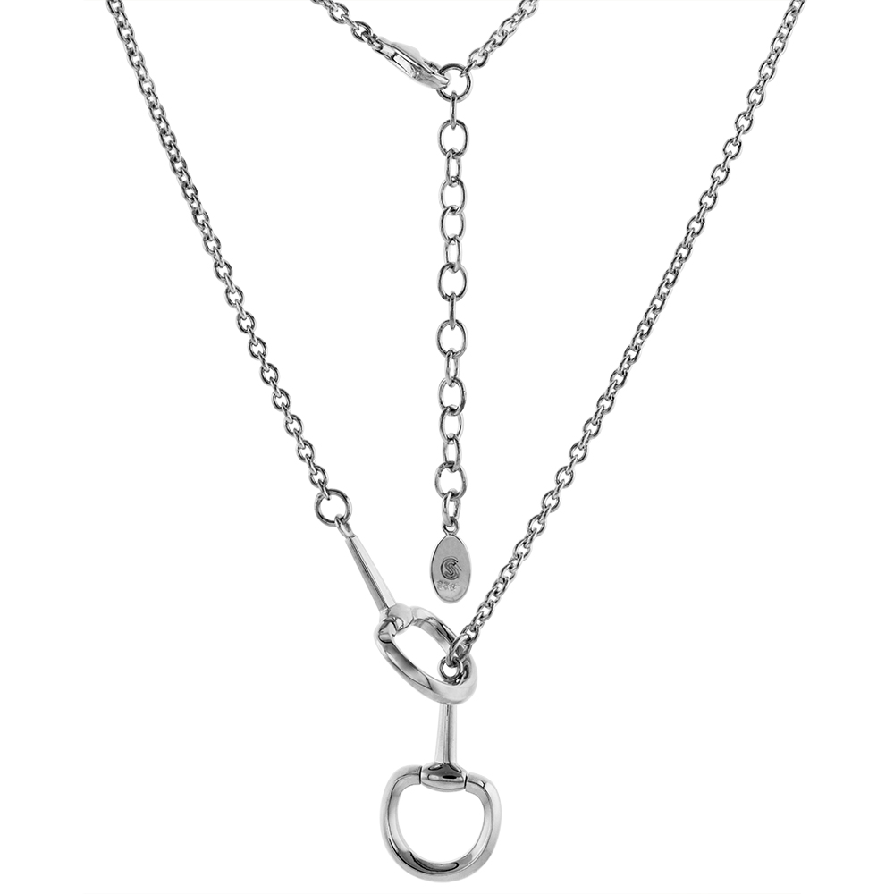 9/16 INCH WIDE STERLING SILVER HORSE SNAFFLE BIT NECKLACE FOR WOMEN LARIAT STYLE FLAWLESS HIGH POLISHED FINISH 20-22 INCH