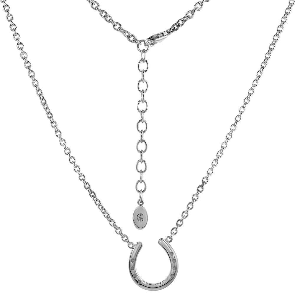 3/4 INCH WIDE STERLING SILVER HORSESHOE NECKLACE FOR WOMEN FLAWLESS HIGH POLISHED FINISH 18-20 INCH