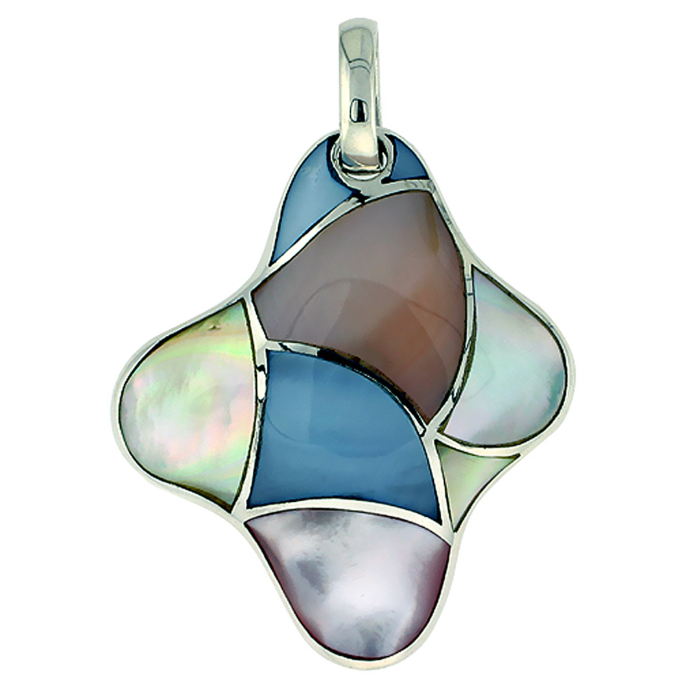 Sterling Silver Colorful Natural Shell Pendant, 1 3/16 inch wide
