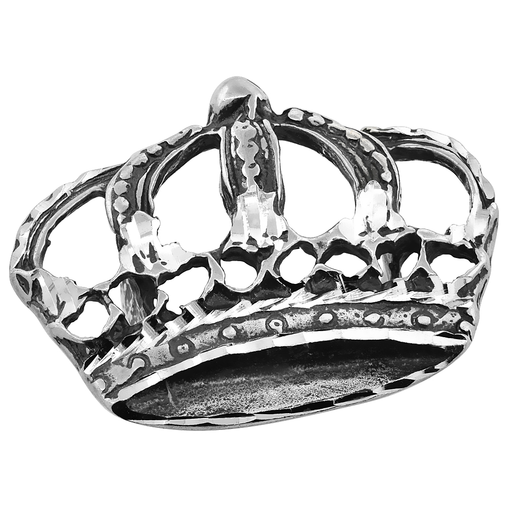Sterling Silver Crown Ring Oxidized Diamond Cut, 1 1/16 inch wide, sizes 8 - 13