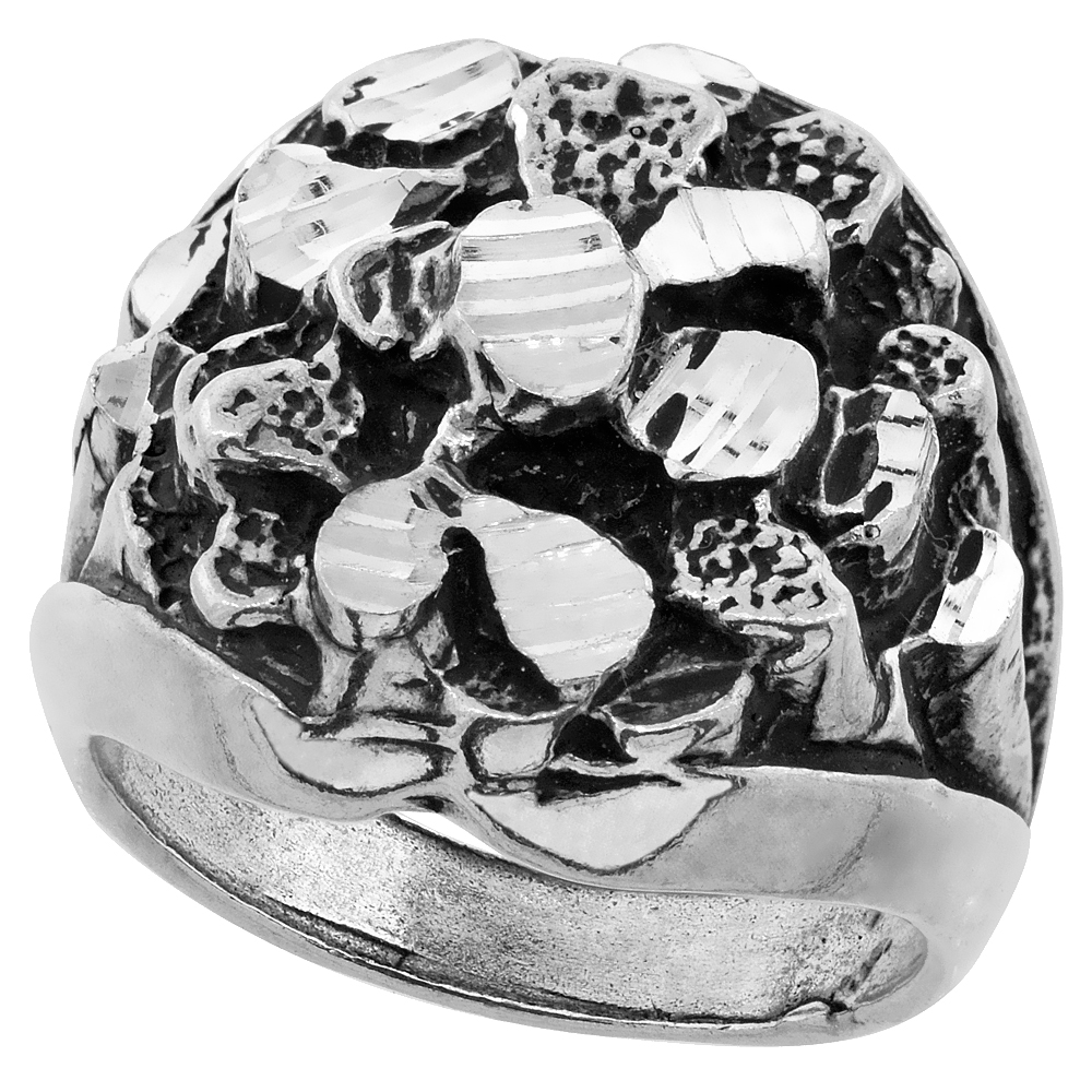 Sterling Silver Heavy Nugget Ring Oxidized Round Shape 7/8 inch wide, sizes 8 - 13
