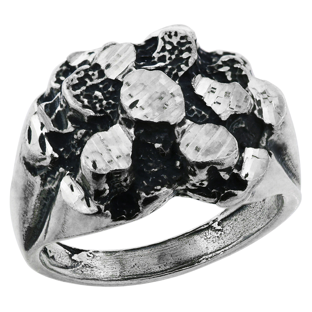 OXIDIZED STERLING SILVER PINCHED ROUND NUGGET RING FOR MEN SIZES 8 - 13