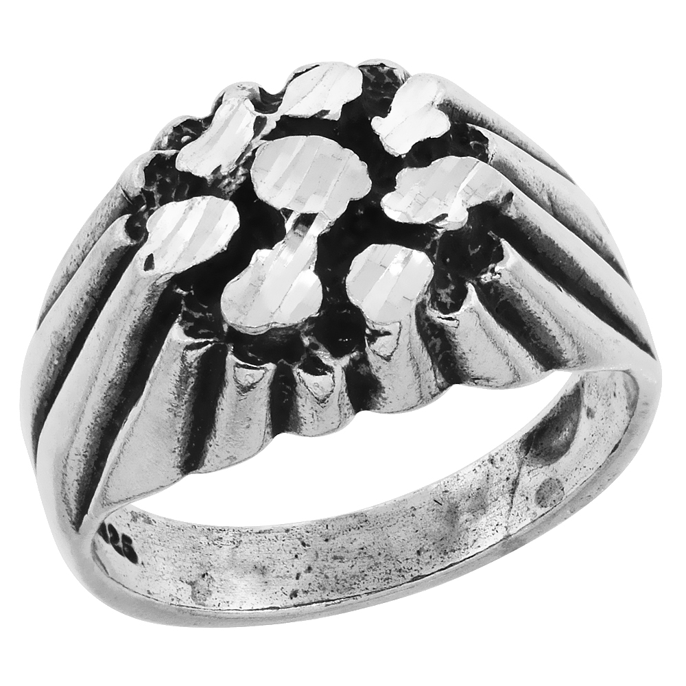 OXIDIZED STERLING SILVER ROUND NUGGET RING FOR MEN 9/16 WIDE SIZES 8 - 13