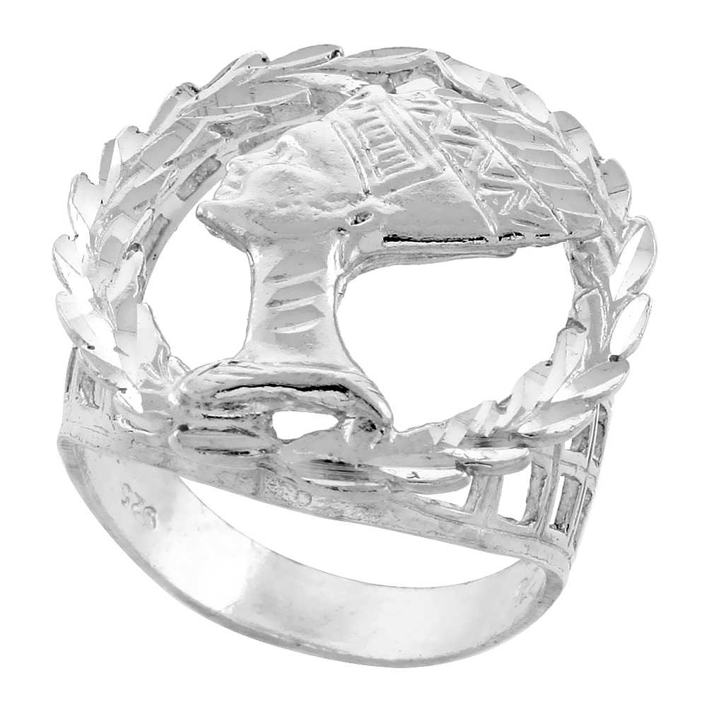 Large Sterling Silver Wreath Border Queen Nefertiti Ring for Men 1 inch wide sizes 8 - 13
