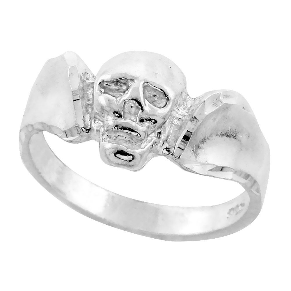 STERLING SILVER SMALL SKULL RING FOR MEN 7/16 INCH WIDE SIZES 8 - 13