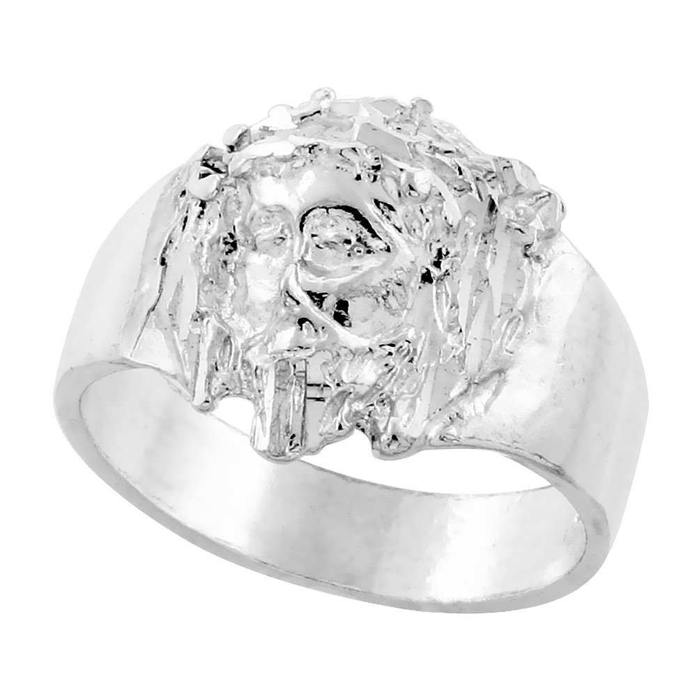 Small Sterling Crown of Thorns Silver Jesus Christ Ring for Men 9/16 inch wide sizes 8 - 13