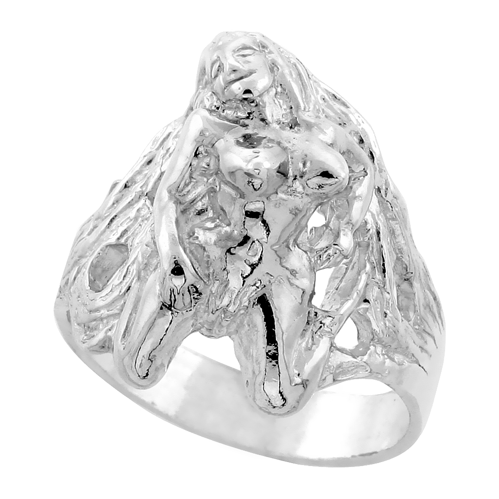 STERLING SILVER LADY IN THE NUDE RING FOR MEN 9/16 INCH 7/8 INCH WIDE SIZES 8 - 13