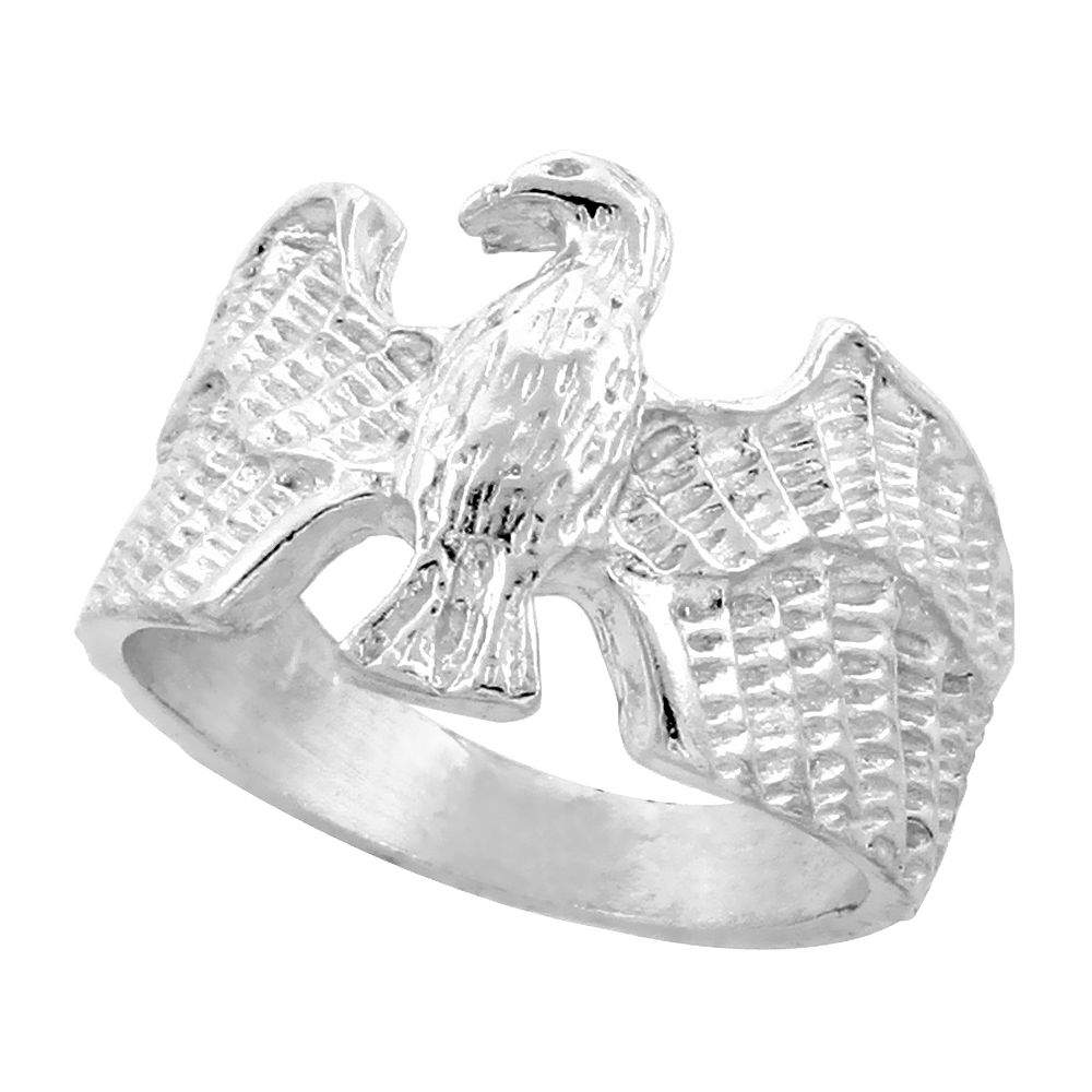 Sterling Silver Eagle Ring Diamond Cut Finish 1/2 inch wide, sizes 5 - 9.5