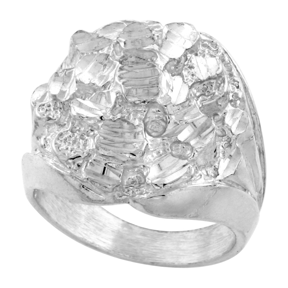 Sterling Silver Heavy Nugget Ring Round Shape 7/8 inch wide, sizes 8 - 13