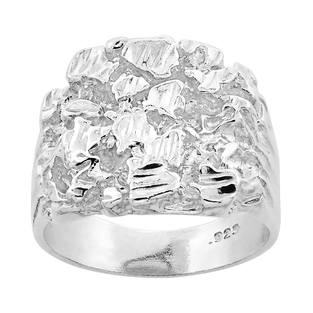 STERLING SILVER NUGGET RING FOR MEN SQUARE SHAPE 11/16 INCH WIDE SIZES 8 - 13
