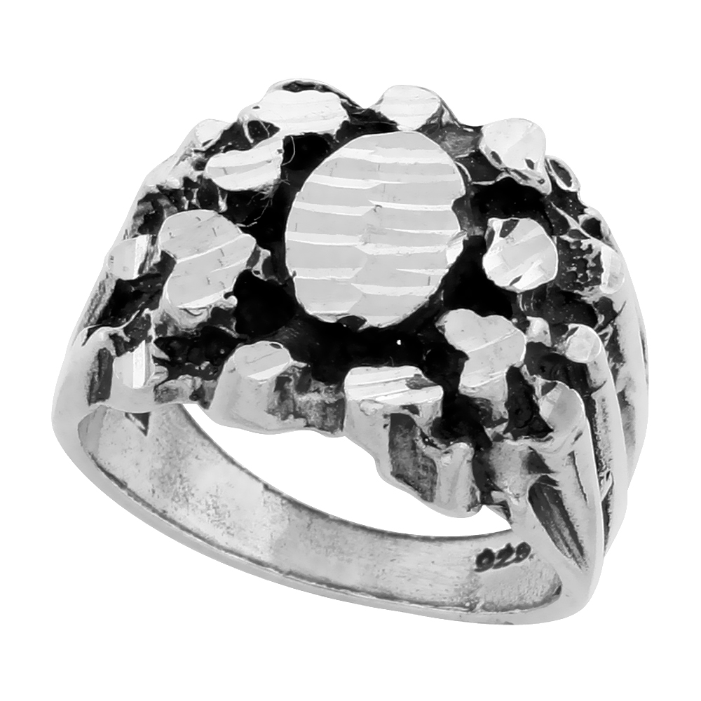 STERLING SILVER NUGGET RING FOR MEN SQUARE WITH ROUNDED CORNERS 11/16 INCH WIDE SIZES 8 - 13
