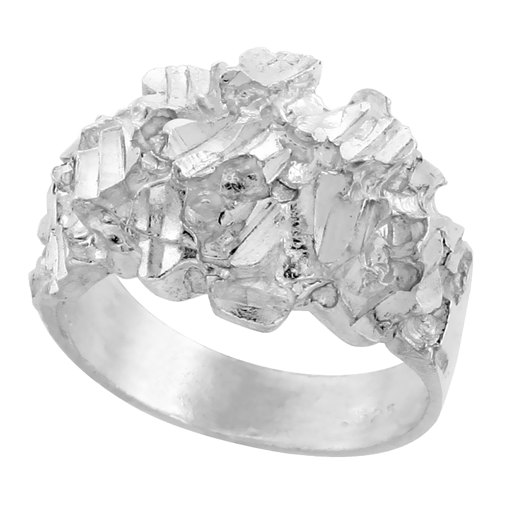 STERLING SILVER CURVED NUGGET RING FOR MEN 9/16 INCH WIDE SIZES 8 - 13