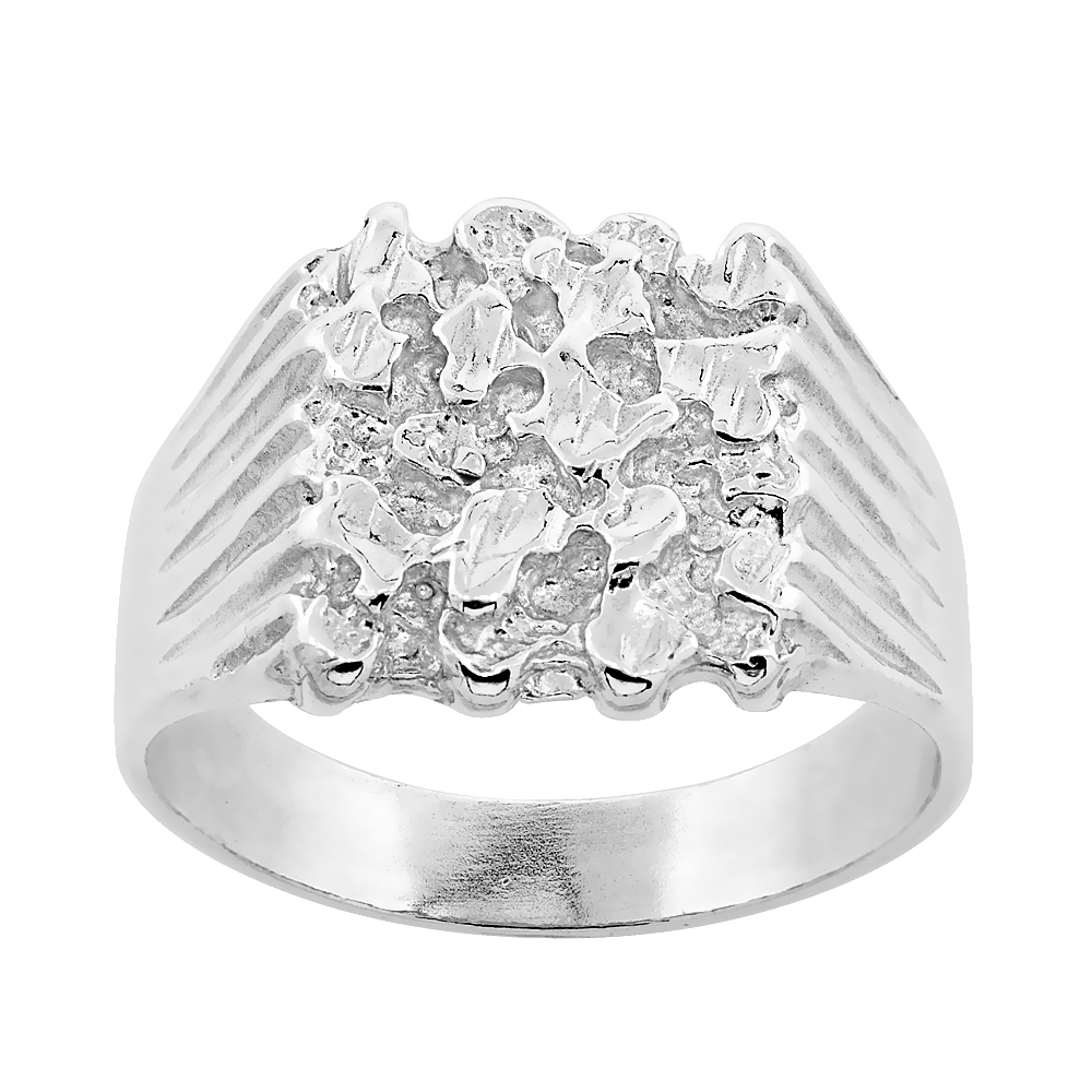 STERLING SILVER SQUARE NUGGET RING FOR MEN 5/8 INCH WIDE SIZES 8 - 13