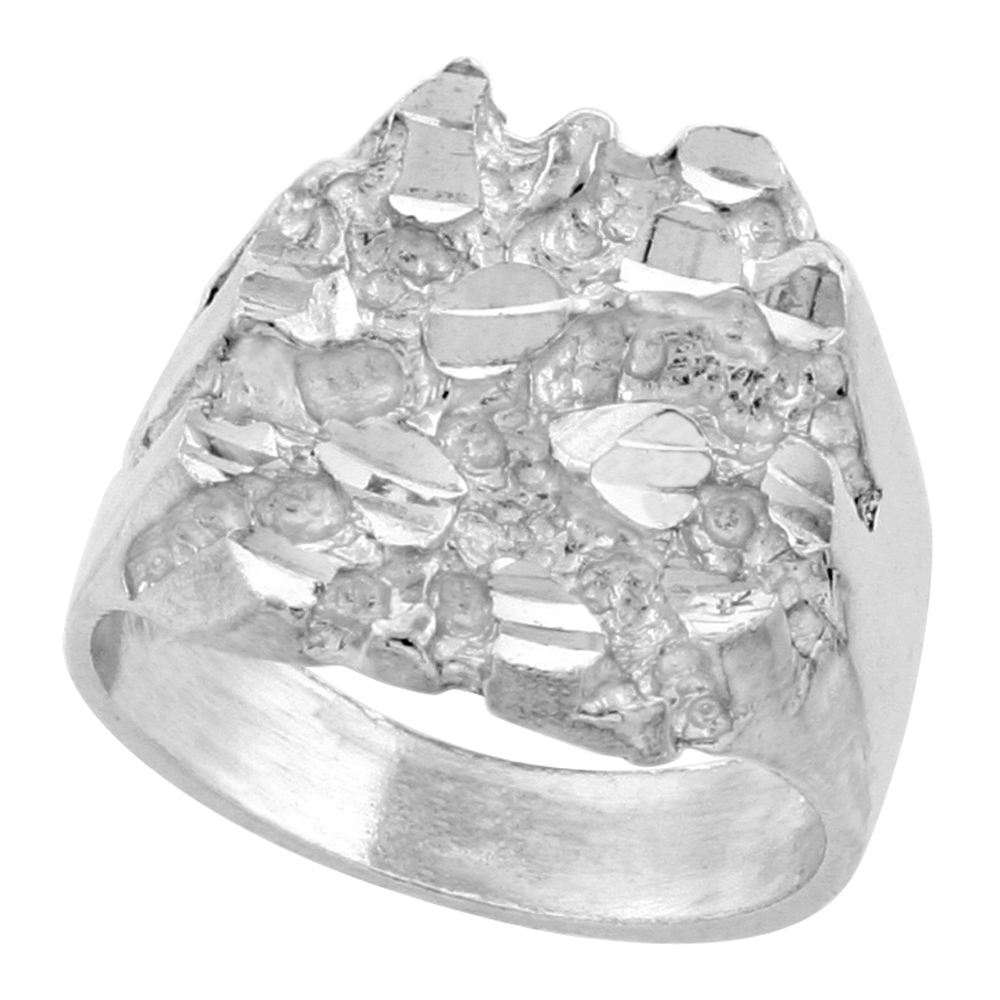 STERLING SILVER OVAL NUGGET RING FOR MEN 11/16 INCH WIDE SIZES 8 - 13