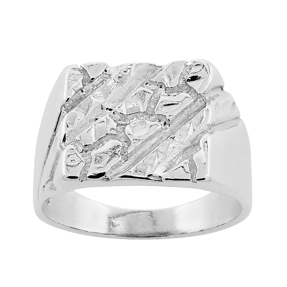 Sterling Silver Square Nugget Ring 1/2 inch wide, sizes 8 - 13