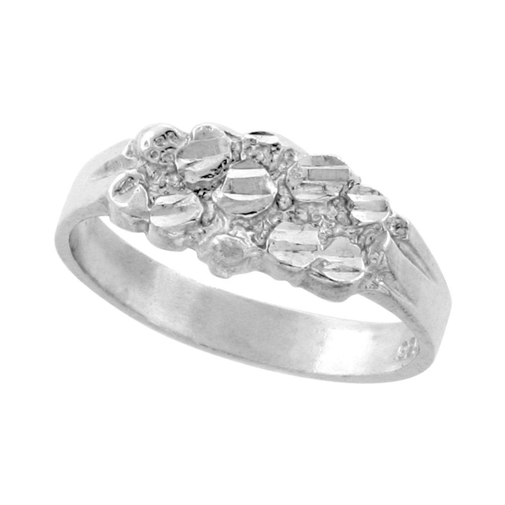 Sterling Silver Baby Nugget Ring Diamond Cut Finish 5/16 inch wide, sizes 5 - 9.5