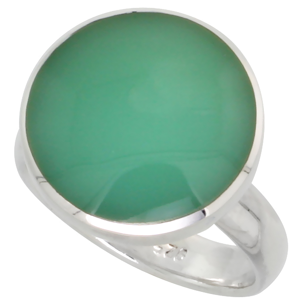 STERLING SILVER RING, W/ 16MM ROUND-SHAPED GREEN RESIN, 5/8 INCH (16 MM) WIDE