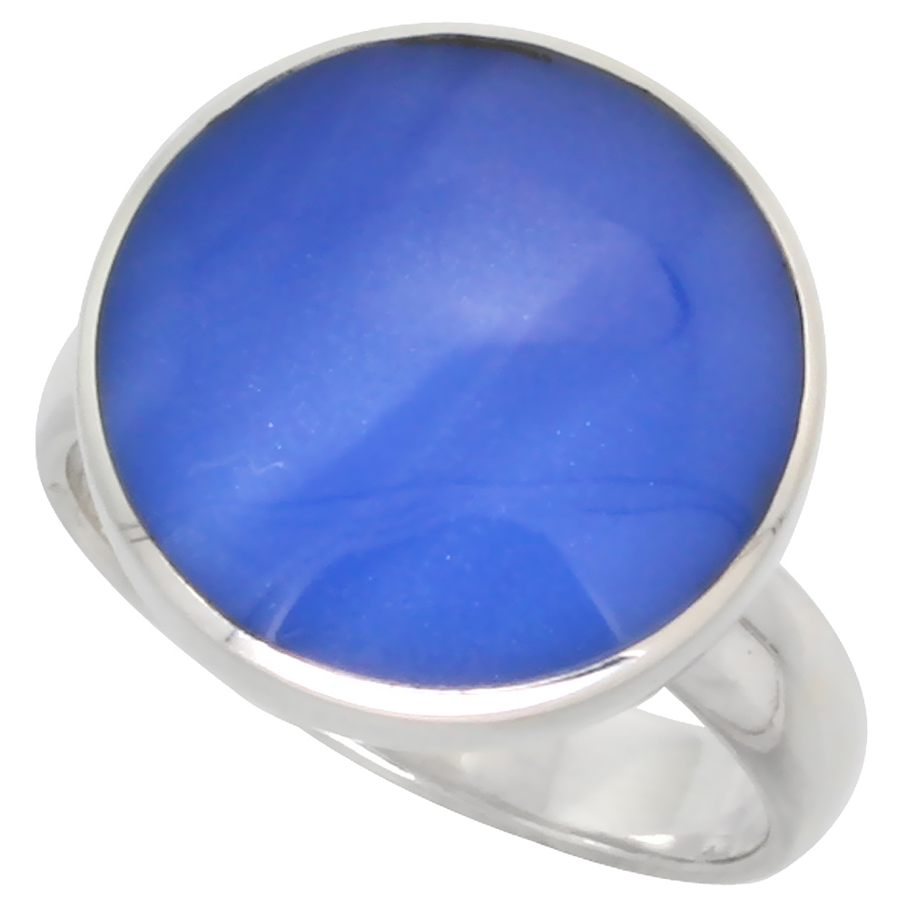 STERLING SILVER RING, W/ 16MM ROUND-SHAPED BLUE RESIN, 5/8 INCH (16 MM) WIDE