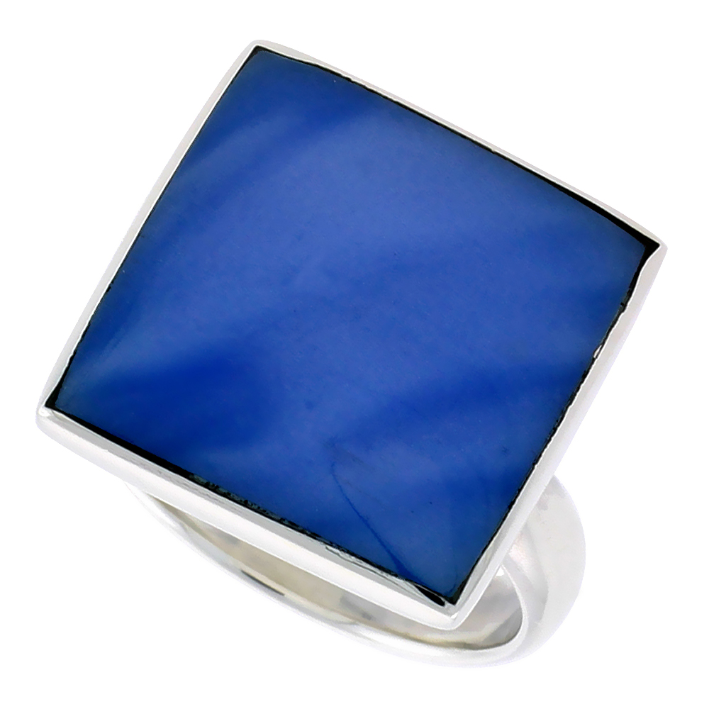 STERLING SILVER RING, W/ 17MM SQUARE-SHAPED BLUE RESIN, 5/8 INCH (16 MM) WIDE