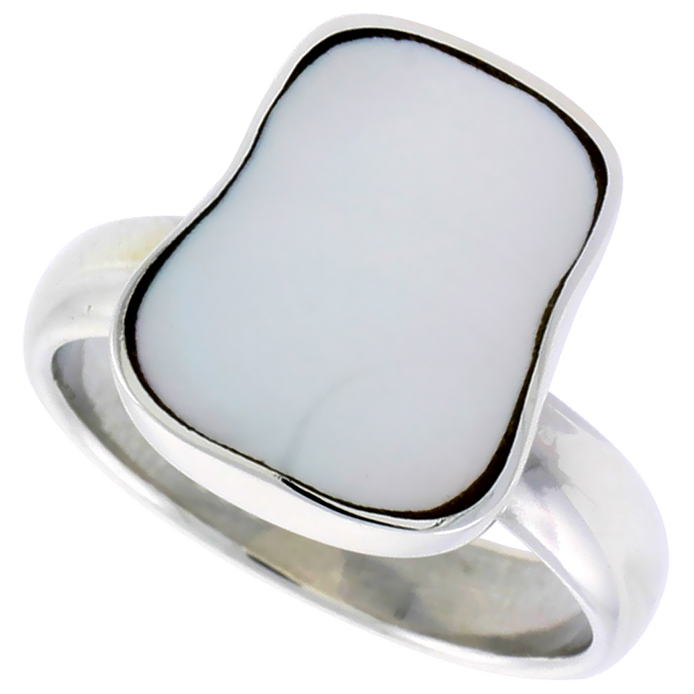 STERLING SILVER RING W/ MOTHER OF PEARL, 1/2 INCH (14 MM) WIDE