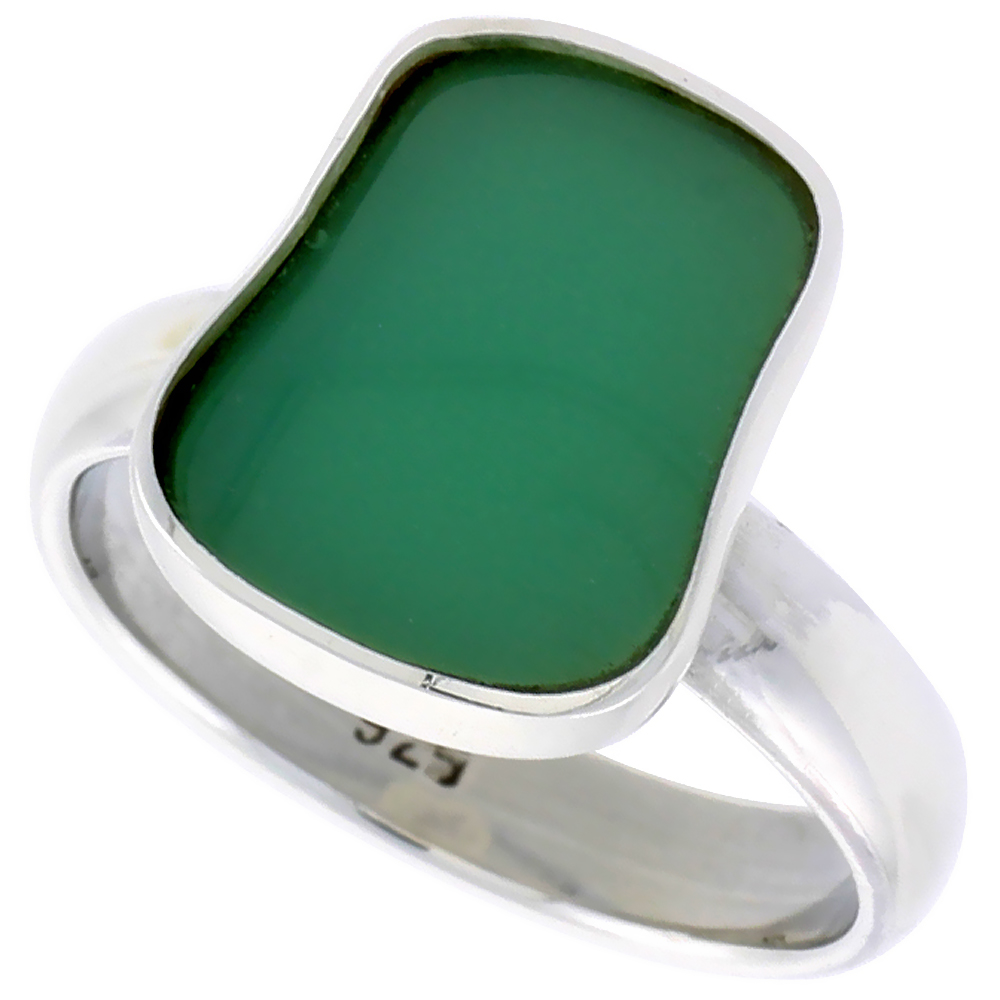 STERLING SILVER RING W/ GREEN RESIN, 1/2 INCH (14 MM) WIDE