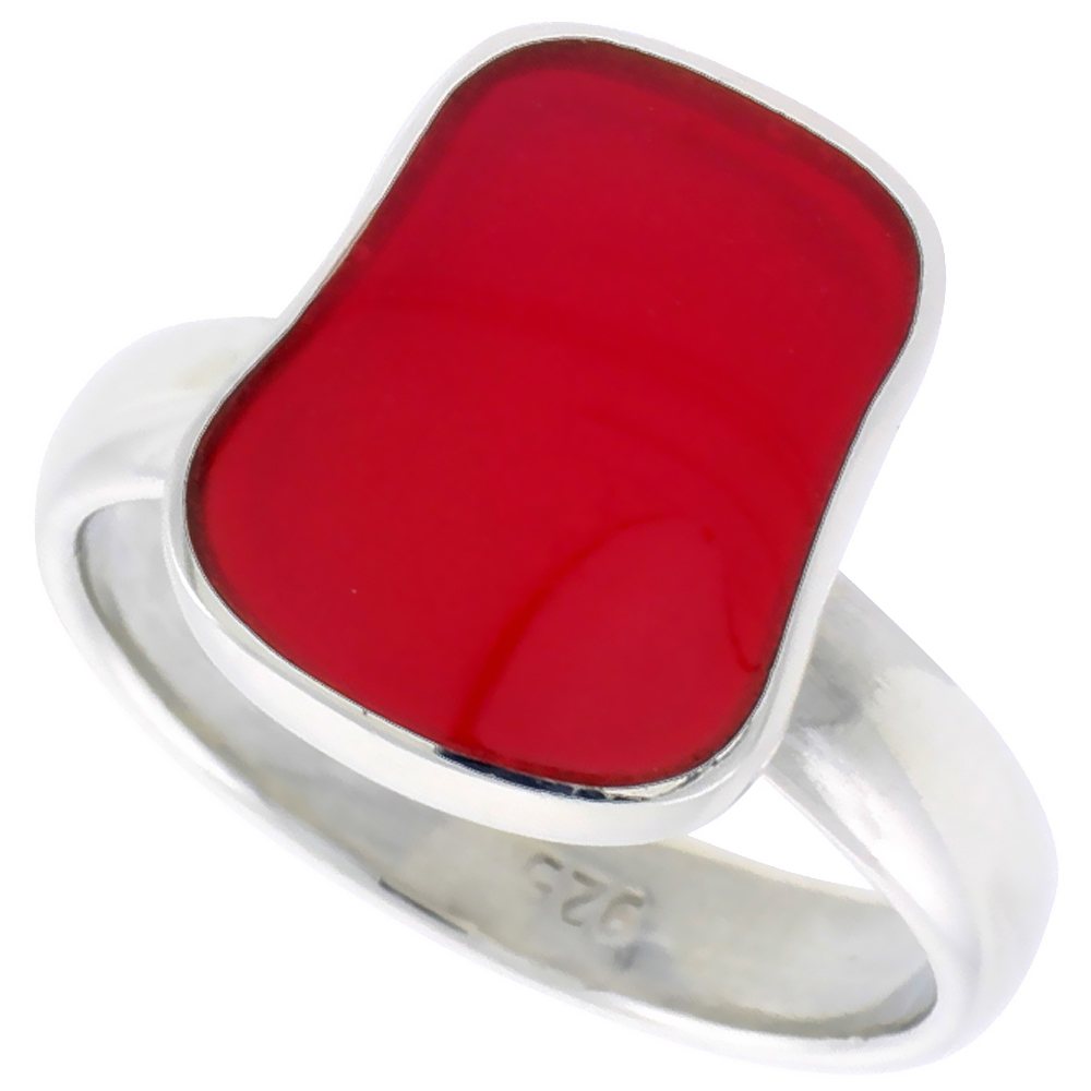 STERLING SILVER RING W/ RED RESIN, 1/2 INCH (14 MM) WIDE