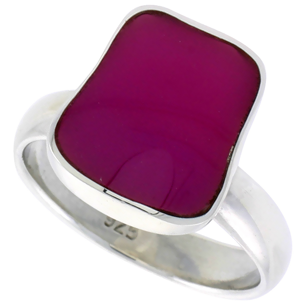STERLING SILVER RING W/ PURPLE RESIN, 1/2 INCH (14 MM) WIDE