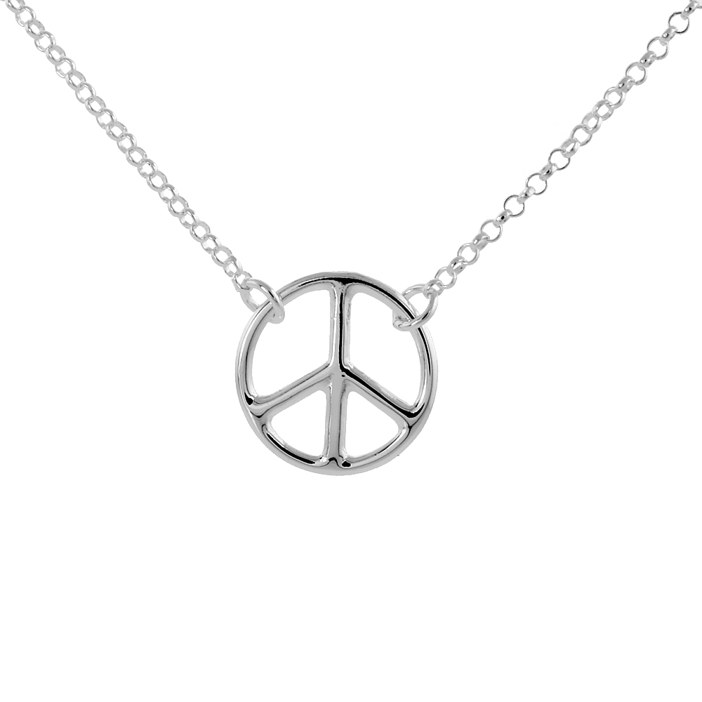 STERLING SILVER PEACE NECKLACE, 16 INCHES