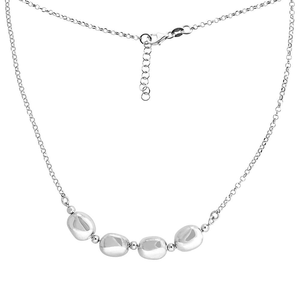 Sterling Silver Flat Mirror Bead Necklace, 16 inch long + 1 inch extension
