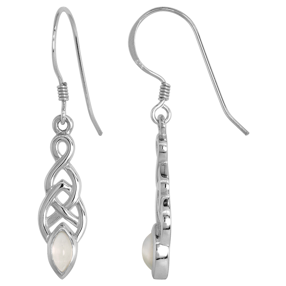 STERLING SILVER GENUINE MOONSTONE CELTIC KNOT EARRINGS, 2 INCH