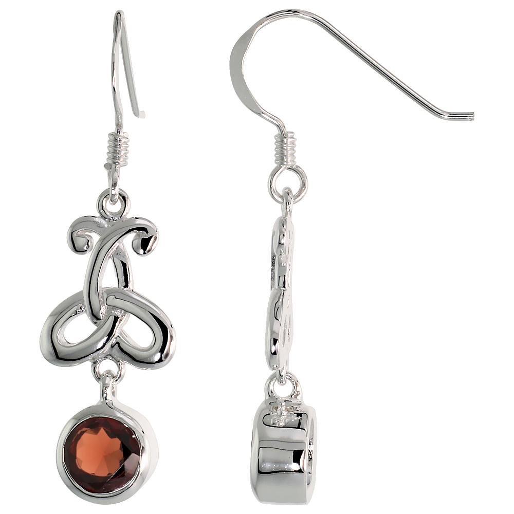 STERLING SILVER GENUINE SMOKY TOPAZ TRIQUETRA EARRINGS CELTIC TRINITY KNOT, 1 3/8 INCH