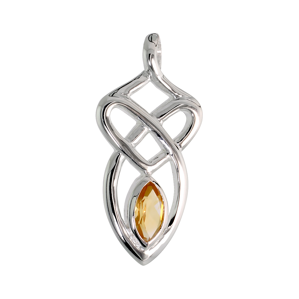 STERLING SILVER GENUINE CITRINE CELTIC MOTHERHOOD KNOT PENDANT, 1 1/8 INCH LONG