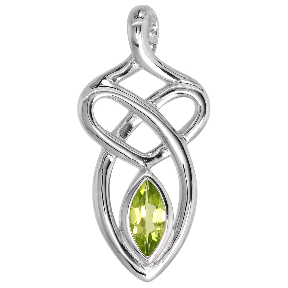 STERLING SILVER GENUINE PERIDOT CELTIC MOTHERHOOD KNOT PENDANT, 1 1/8 INCH LONG