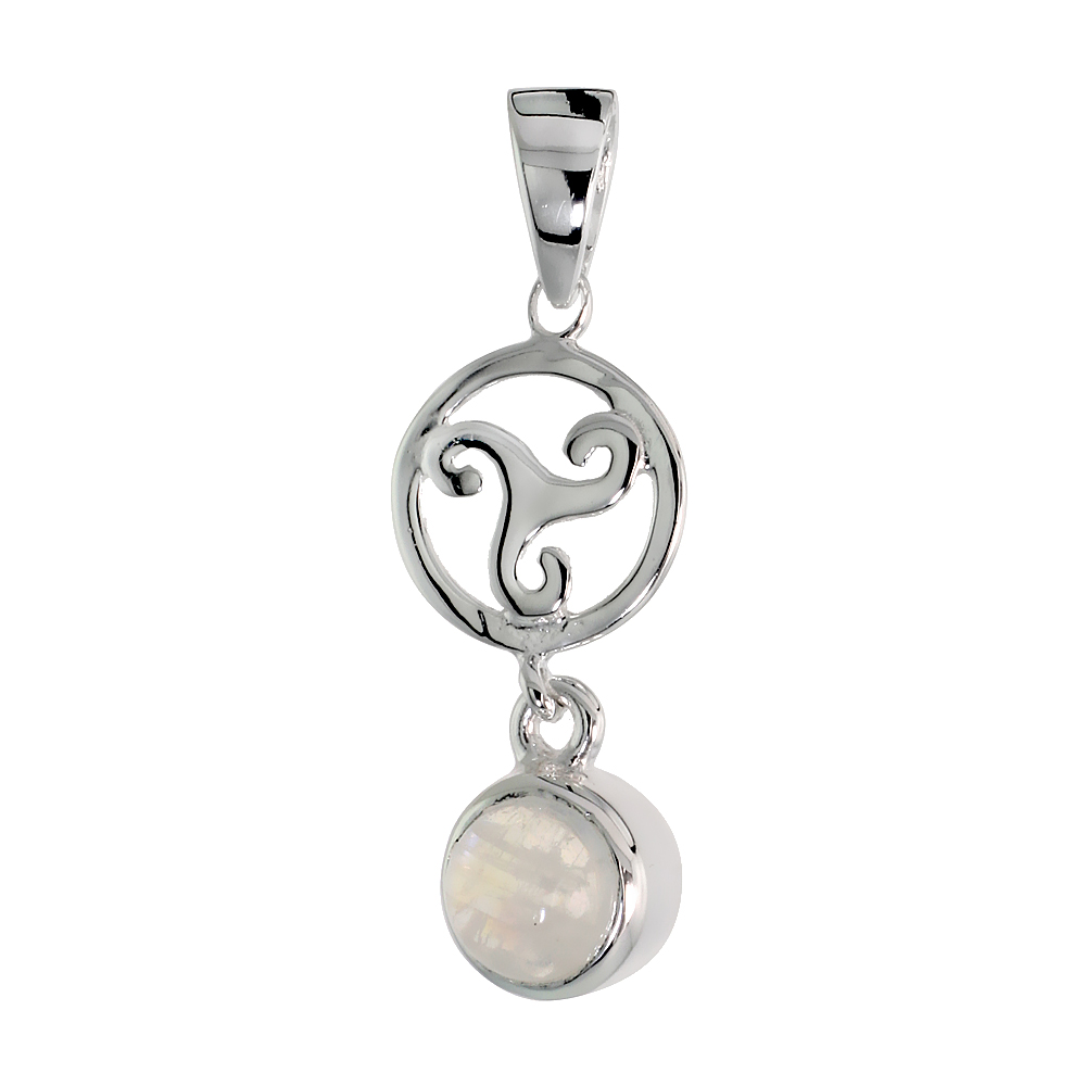 Sterling Silver Genuine Moonstone Celtic Triskelion Pendant, 1 1/4 inch long